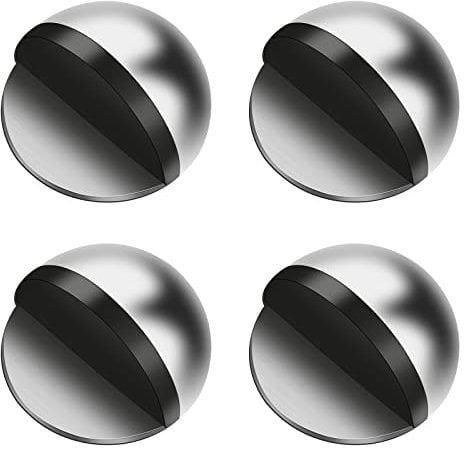 HuaJiao 4Pcs Self Adhesive Floor Door Stoppers, Polished Oval Door Stopper Floor Mounted Half Moon Doorstop Wall Protector Door Stop with Glues for Home Office Use, Silver (hsejD5468K)