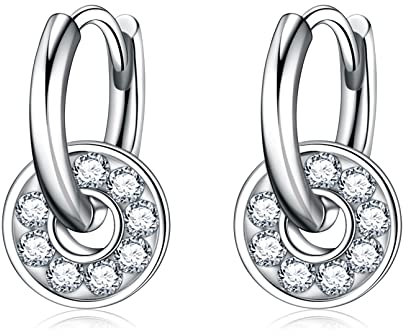 Silber 925 Creolen für Damen - Doppelter Kreis Ohrringe Mit Zirkonia für Mädchen - Hängend Mit Anhänger Hoop Schmuck