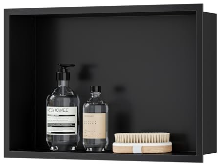 Neodrain Nicchia da parete in acciaio inox per doccia singola, per bagno, 45 x 30 cm, colore: nero