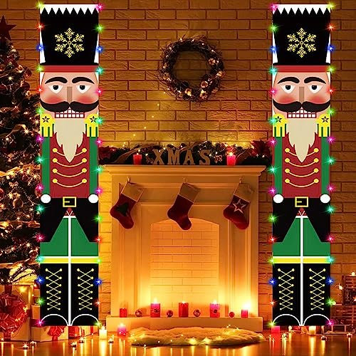 Christmas Couplet Curtain, 30 x 180 cm LED Christmas Hanging Banners Nutcracker Soldier Couplet, Durable Oxford Cloth Merry Christmas Door Cover Decoration, New Year Outdoor Christmas Decoration