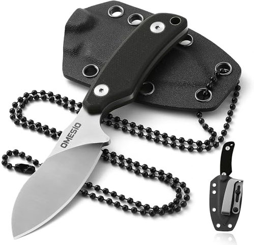 Omesio Couteau de Cou EDC avec Étui en Kydex, de Survie en Acier D2, Lame Pleine en Acier G10