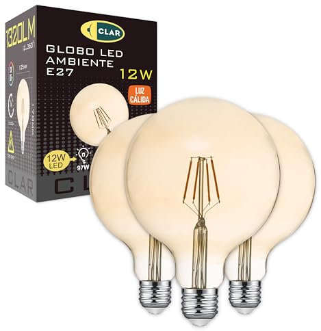 CLAR - Vintage Glühbirne E27 G125, Retro, Leuchtmittel E27 Vintage 2500ºK (Pack 3)