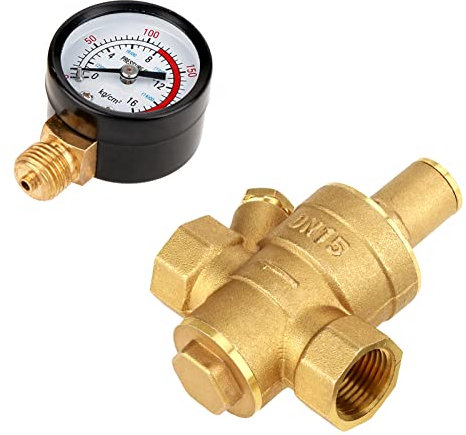 Druckminderer Wasser,DN15 Druckregler 1 Zoll,Einstellbares G-Gewinde Messing überdruckventil mit Manometer,Druckminderventil für Industrie Wasserzähler