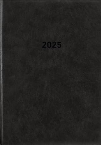 Zettler - Buchkalender 2025 schwarz, 14,5x21cm, Taschenkalender mit 392 Seiten im wattiertem Kunststoffeinband, 1 Woche auf 1 Seite, Tages- und Wochenzählung und internationales Kalendarium
