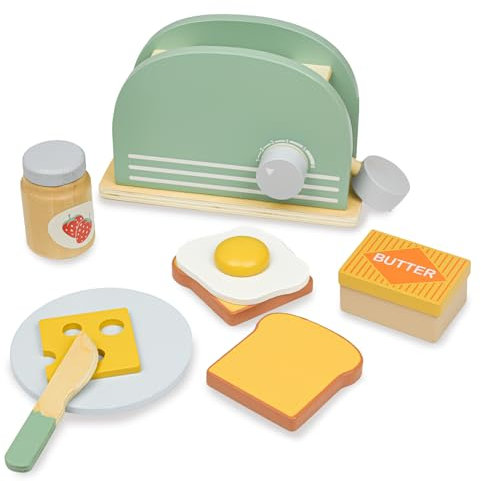 Juguetes de Cocina de Madera, Hyacinthy Tostadora de Juguete con Pan y Mantequilla de Madera, Juego de Cocina para Niños, Juguetes de rol para Niños Niñas
