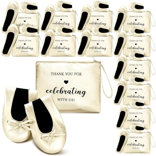 Cuffbow Wedding Foldable Flats Dancing Shoes Bulk, Women Ballet Shoes Wedding Party Slippers for Bridal Bridesmaids Guests(Classic,Champagne)