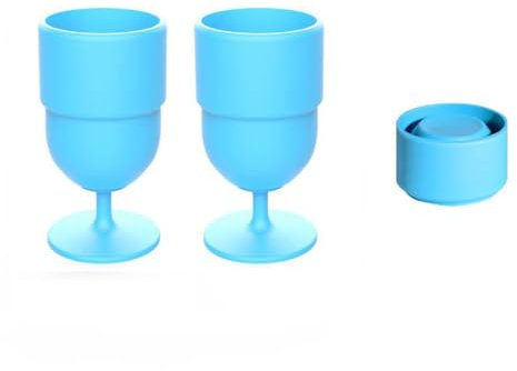 Newchsi 2 Pack Portable Collapsible Silicone Wine Glasses Travel Wine Glasses for Picnic Indoor Outdoor Set, Blue