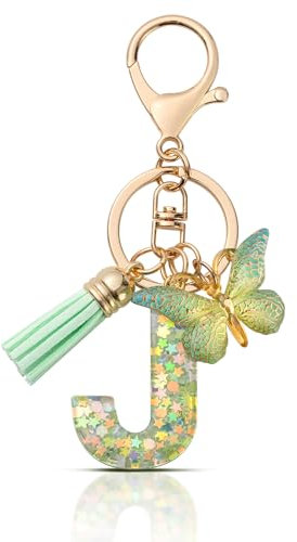 MORSUNBELA Schlüsselanhänger Buchstabe Mädchen Anhänger Schlüssel schlüsselbund Buchstaben mit Anfangsbuchstabe für Frauen Damen Grün J