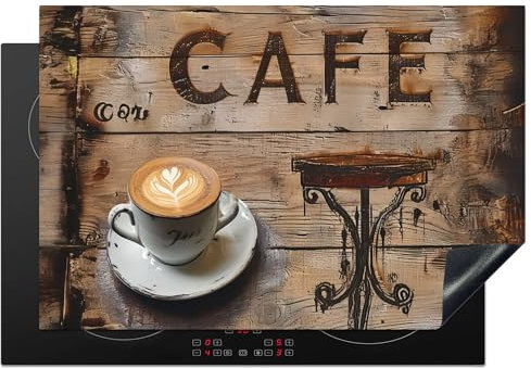 KitchenYeah© Protezione Piano Induzione 77x51 cm Cucina Copri Fornelli Proteggi di Cottura Antiscivolo Tappetino Legno - Caffè - Caffè