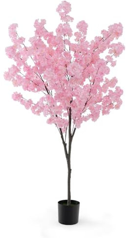 COSTWAY Künstlicher Kirschblütenbaum Kunstpflanze, 190 cm, Kunstbaum mit Blüten in Rosa, Blumenbaum im Topf, Blütenbaum Kirschbaum Sakura, für Hochzeit Zuhause Büro, Frühlingsdekoration, Pink