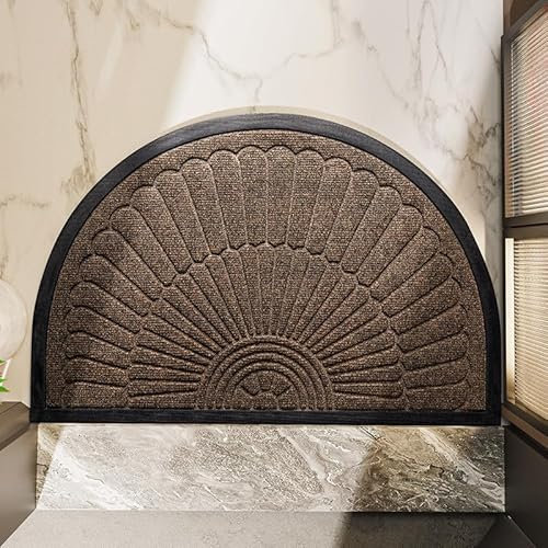Morbuy Fussmatte Aussen & Innen Halbrund Waschbar Schmutzfangmatte Fußmatte Außen Wetterfest rutschfest Absorbierend Eingangsmatte Fußmatten Haustür Fußabtreter Fußmatte (50x80cm,Braun)