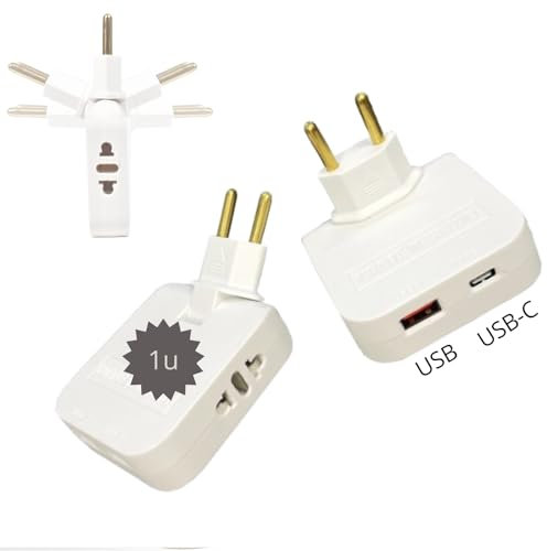1 prise plate, 2 points de charge voleur, prises USB et USB-C et 2 prises de 220 V. Tête pivotante à 180°. Voleur multiple plat mural. Adaptateur européen et américain avec USB et USB-C