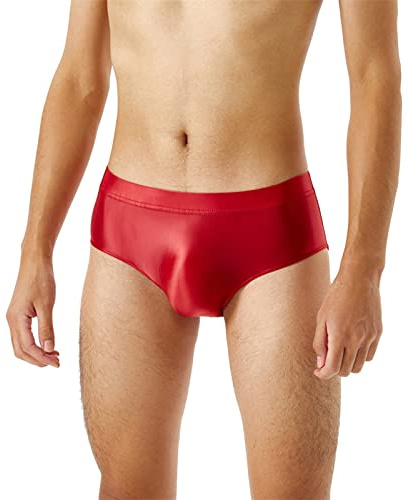 QUINTRA Unterhosen Herren Slips Nahtloser, glänzender, seidiger Satin-Slip Unterwäsche (Red, L)