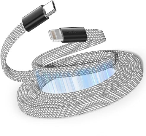 Magtame Magnetic USB C to Lightning Cable Coiled, 5FT MFi Certified iPhone Charger Cable Fast Charging PD 3.0, Flat Retractable Cord Braided Compatible with iPhone 14 13 12 11 Pro Max XR XS X