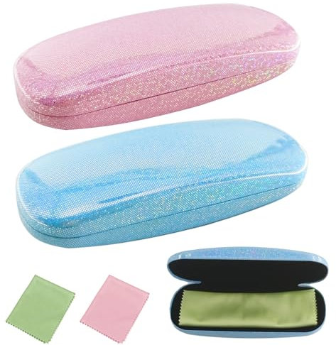 2 Stücke Brillenetui Damen, Bunt Kratzfeste Brillenbox PU Leder Hartschalenetui mit Putztuch,Tragbare Brillenetui Hardcase für Damen Kinder Brillen für Sonnenbrille Lesebrille Sportbrille(2 Farben)
