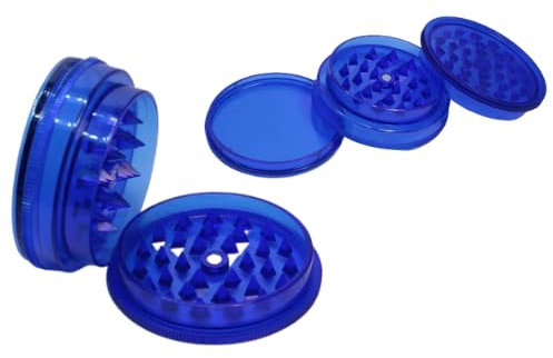 2X Plastic Herb Grinders 60mm 3 Part Magnetic Shark Teeth with Airtight Smell Proof Stash Storage (Blue)