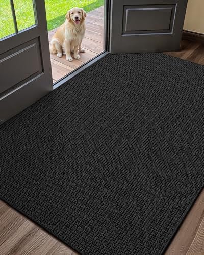COLOR&GEOMETRY Fussmatte innen 92 x 122 cm, Schlanke rutschfeste Fußmatte für den Innenbereich, Geflochtene strukturierte Fußmatte, Absorbiert Wasser schmutzfangmatte, Schwarz