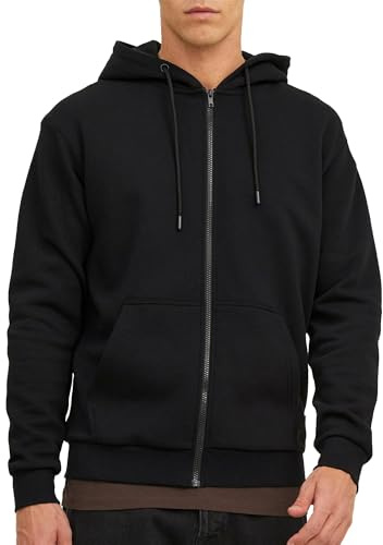 Jack & Jones Regular Fit Kapuzenjacke Hoodie mit Reißverschluss Uni Zip Pullover Sweater JJEBRADLEY, Farben:Schwarz, Größe Pullover:XXL