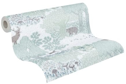 A.S. Création Kinderzimmer-Tapete Lilly & Luis - Strapazierfähige Vliestapete in Wald-Optik - 10,05 m x 0,53 m - Braun, Grün, Weiß - Made in Germany – 771331