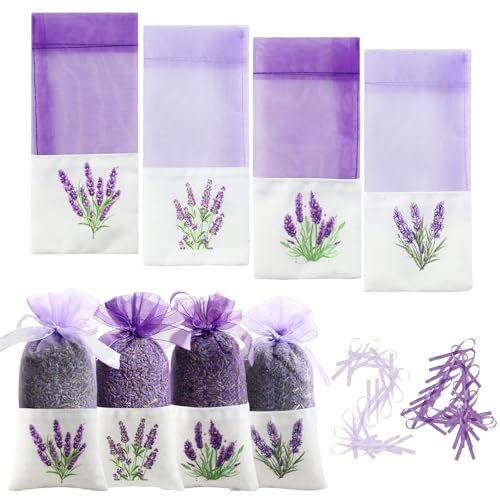 Lvjkes 24 pièces Sacs de Lavande Sachet, Sacs vides Coton Violet de Gaze de Cordon pour la Lavande,Les épices et Les Herbes, Sachets de Parfum pour larmoire, Sac Cadeau pour arôme de Voiture (B)