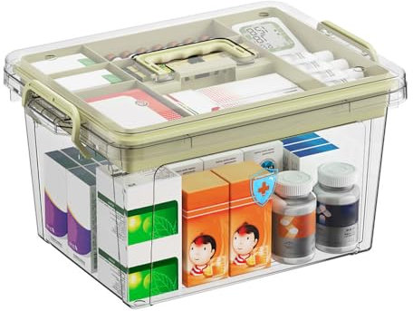 XRPRPX Medicine Storage Box, 2 Layer First Aid Box Case Plastic Medicine Box Large Capacity Medical Box Storage Box Household Medicine Cabinet Organizer with Removable Tray for Medicine Storage