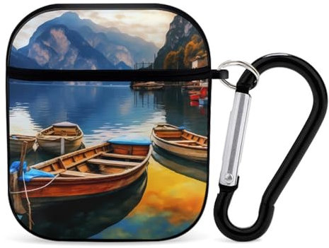 Mountain Fishing Boats Earphone Case PC Bluetooth Headphone Case Compatible with Airpods 1/Airpods 2 Black-style