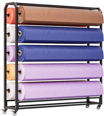 Porte-manteau autoportant avec miroir, porte-foulards, rangement pour armoire, support mural pour rouleaux de tissu, hauteur 67 pouces, grand présentoir pour rouleaux de tissu avec tige de s