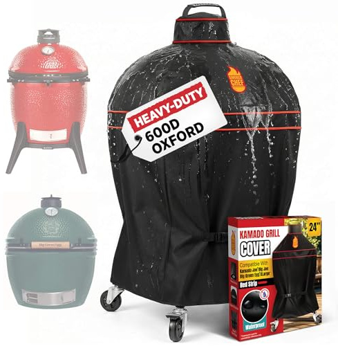 Grillabdeckung für Kamado Joe & Big Green Egg 61.0 cm Red Strip - Heavy Duty Waterproof Smoker Covers for Big Series - Durable Kamado Joe Accessories for Big Series & BGE XLarge by Smoker Chef