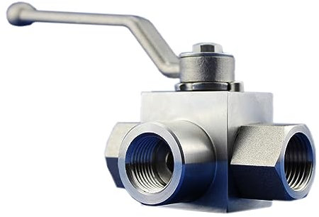 Kugelhahn 1/4 Zoll, 3/8 Zoll, 1/2 Zoll, 3/4 Zoll, 1 Zoll, Hochdruck-3-Wege-L-Typ-Hochdruck-Hydraulik-Kugelhahn aus Edelstahl(3/8)