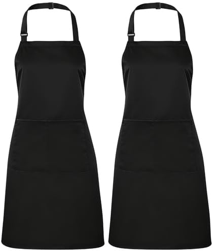 Halinuia 2 Stück Schürze für Damen und Herren mit 2 groß Taschen | Wasserdicht Schürze,Verstellbare Küchenschürze Grillschürze Arbeitsschürzen für Kochen Malen Backen Hausarbeiten (Schwarz)