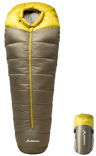 BISINNA Daunenschlafsack 650FP - Leichter Warmer Mummy Schlafsack für 4 Jahreszeiten, Komfort bis -10°C für Camping & Outdoor