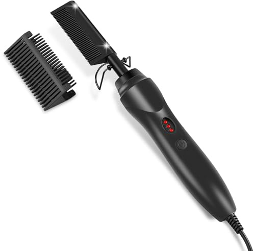 flintronic Elektrischer Heißkamm Haarglätter Bürste, 2 in1 Elektrische Kamm Haarglätter Glättbürste für Perücken, Automatische Abschaltung, Doppelspannung für Reisen, Stil B