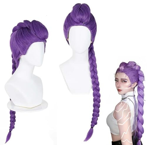 Perücke Cosplay Kids,Lange lila Perücke Cosplay Kids,Lila Zopfperücke für Damen und Herren,Anime Kostümperücken,Zopfperücke für Halloween Karneval Party Maskenball,Perrücke Frauen