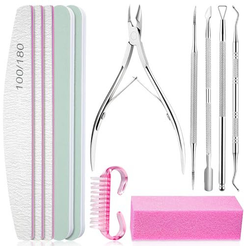 Flintronic Manikyr Set, 12 stycken nagelfilset, buffert för naglar, nagelfil 100/180, filar för gelnaglar, buffert för gelnaglar, nagelbandsskyffel, nagelklämma för nagelstudio DIY Nail Art hemma