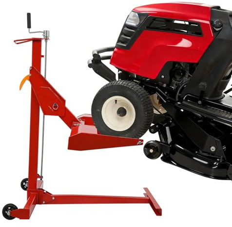 Rasentraktor 340 kg, Rasenmäher Lift mit 2 Rädern, 0–62 cm Hubhöhe, 0–25 cm Einstellbarer Radstand, Klappbar Rasentraktor Heber für Rasenmäher, Quads, Aufsitzmäher, 124 × 96 × 127 cm