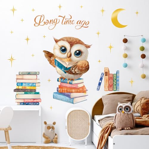 SHUCHING Wandtattoo Eule Groß | Selbstklebende Wandsticker Bücher für Kinder Kinderzimmer Babyzimmer Klassenzimmer