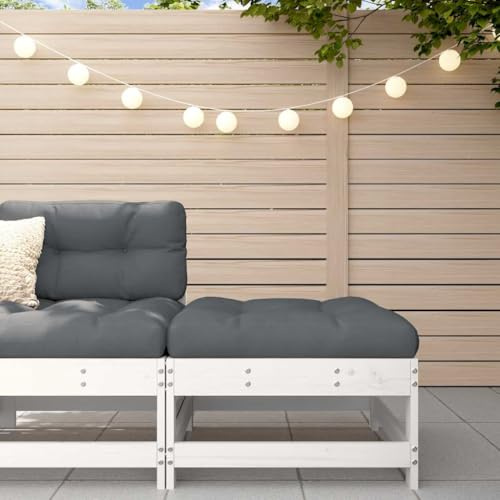 Runheo Gartenhocker mit Kissen Weiß, Massivholz Kiefer, 62x62x32 cm, Robustes Outdoor Möbel für Terrasse, Balkon und Garten, Inklusive Weichem Sitzpolster, Modulares Design
