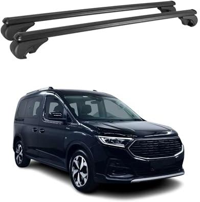 OMAC Dachträger für Ford Tourneo Connect 2022-2026 Alu Schwarz 2 Stangen | TÜV/DIN 75302:2019 geprüft, Abschließbar, bis 75 kg Traglast, Querträger, Grundträger