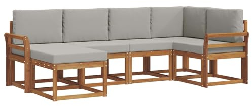 vidaXL Outdoor-Sofagarnitur mit Kissen 6 pcs Natürlich und Hellgrau, Outdoor-Sofa-Set, Moderne Terrassenlounge, langlebige Gartenmöbel, modular, Terrassensitzmöbel