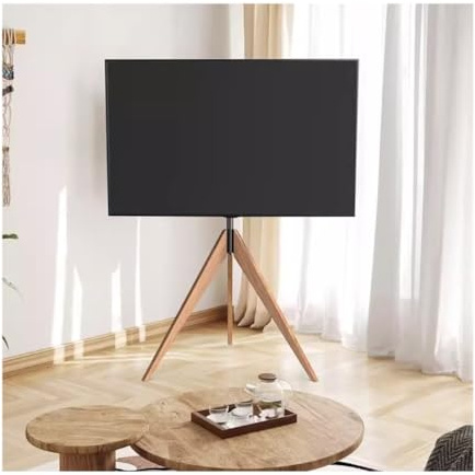 TV Stand Bracket, Tripod Wood TV Stand for 32-65 Inch TVs, Adjustable Height, Swivel Design, Supports Up to 88 lbs