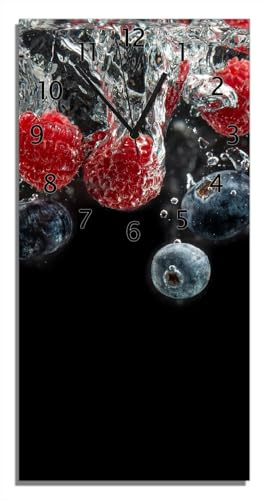 Wallario Design-Wanduhr Waldfrüchte im Wasser aus Glas, Motiv-Uhr Größe 30 x 60 cm, Schwarze Zeiger
