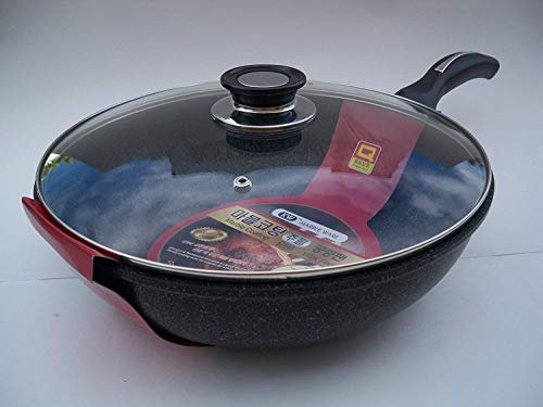 Ceramic Marble Coated Non Stick Cast Aluminium Wok with Lid, 32 cm (12.5 inches)