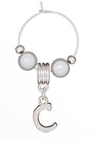 Libby's Market Place Personalised Silver Plated Letter C Wine Glass Charm on a Gift Card