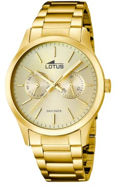 Lotus Herrenuhr Analog aus Edelstahl 316l Goldfarben | Quarzwerk, Widerstandsfähiges Mineralglas, Wasserdicht 5 ATM Klassisch, Multifunktion 15955/2 Minimalist