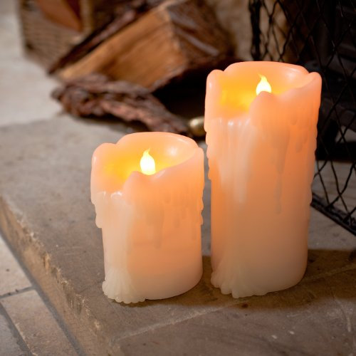 Lights4fun Lot de 4 bougies LED en cire véritable avec gouttes de cire - Minuterie - Fonctionnement à piles - Décoration de salon