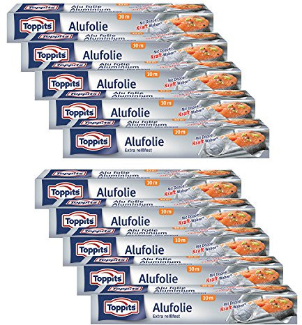 Toppits Alufolie Doppel-Kraft-Waben (10m x 29.5cm), 10er Pack (10 x 10 Meter)