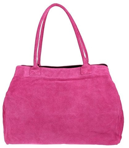 Girly Handbags Womens Expandable Italian Suede Leather Shoulder Bag (Fuchsia)