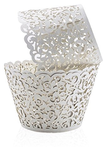 Trimming Shop Silver Cupcake Wrappers Laser Cut Floral Design Paper Cup Holders, Muffin Cup Liners for Weddings, Baby Showers, Birthdays, Anniversaries & Special Events (Pack of 100)