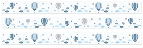 Wandkings Bordüre - Wähle ein Motiv - Heißlufballons Blau - 3x selbstklebende Wandbordüren je 150 cm - Gesamtlänge: 450 cm - Höhe: 12,5 cm