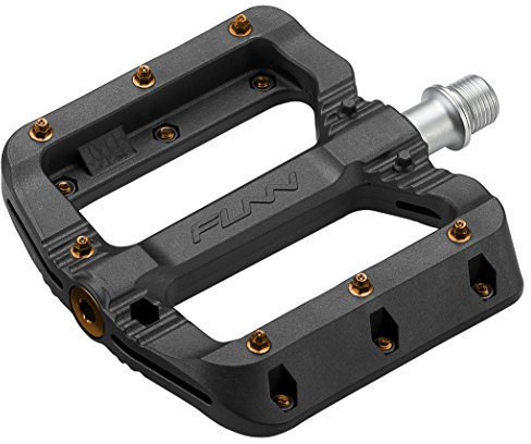 Funn Black Magic Kunststoff-Flachpedal-Set für Mountainbike - Leichte breite Plattform-Fahrradpedale für Stabilität, 9/16-Zoll CrMo-Achse Fahrradpedale (Orangefarbene Pins)